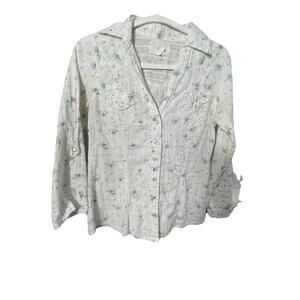 Passport Ditzy Floral Button Down Blouse Roll Sleeve Sz Small Cottagecore